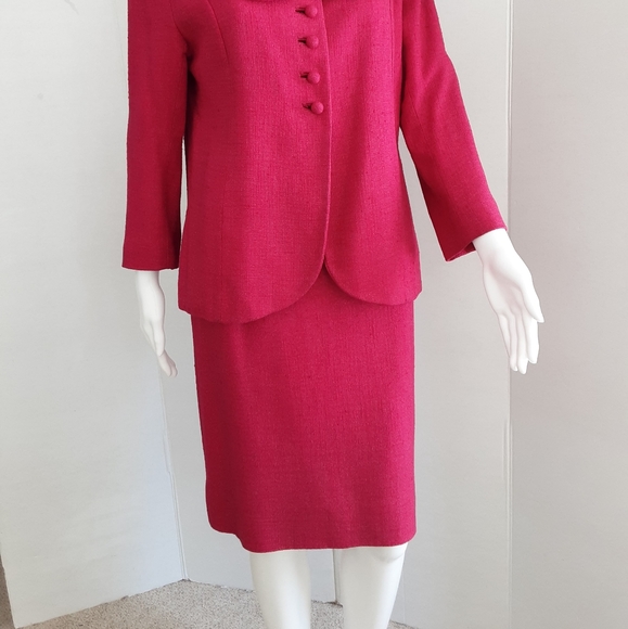 VTG FUCHSIA SILK LINEN BLEND PETER PAN COLLAR SUIT SZ 10 - Picture 5 of 13